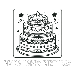 Online izdelana pobarvanka - Pobarvanka imena BRINA HAPPY BIRTHDAY in pobarvanka slastne torte