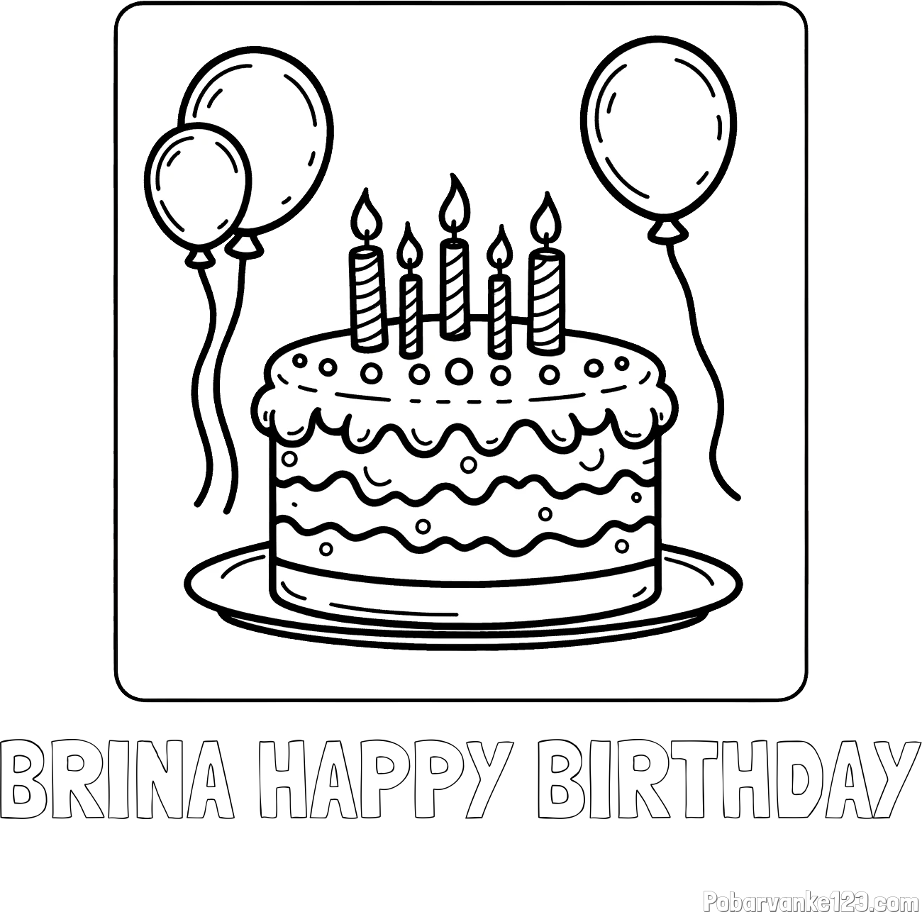 Pobarvanka imena BRINA HAPPY BIRTHDAY in pobarvanka torte za 5. rojstni dan