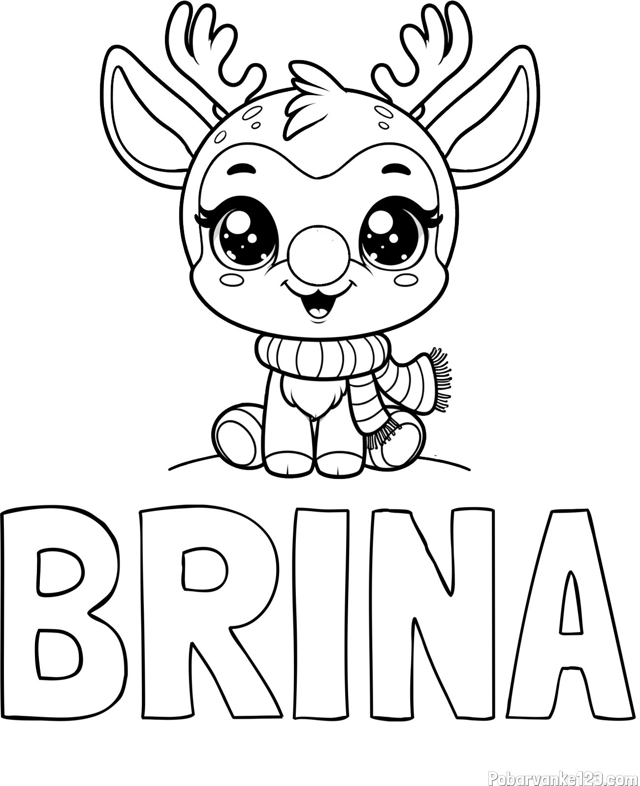 Pobarvanka imena BRINA in otroška pobarvanka jelenčka Rudolfa s šalom okoli vratu