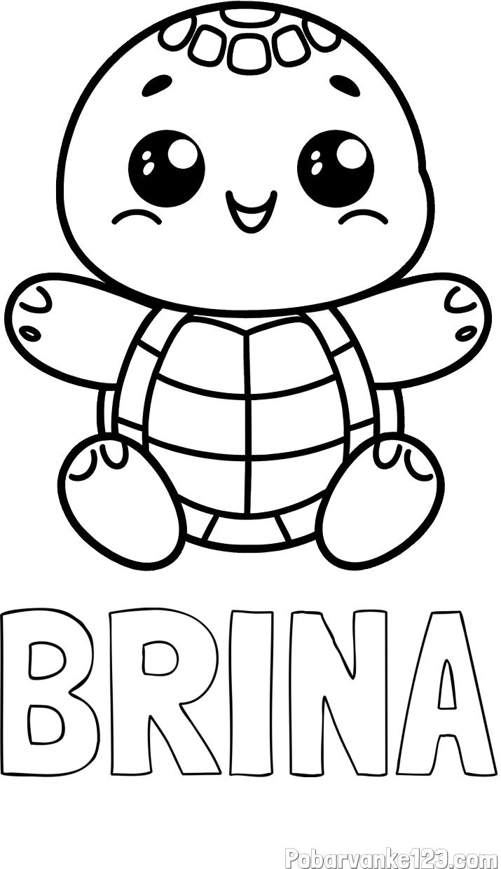 Pobarvanka imena BRINA in otroška pobarvanka ljubke in nasmejane želvice