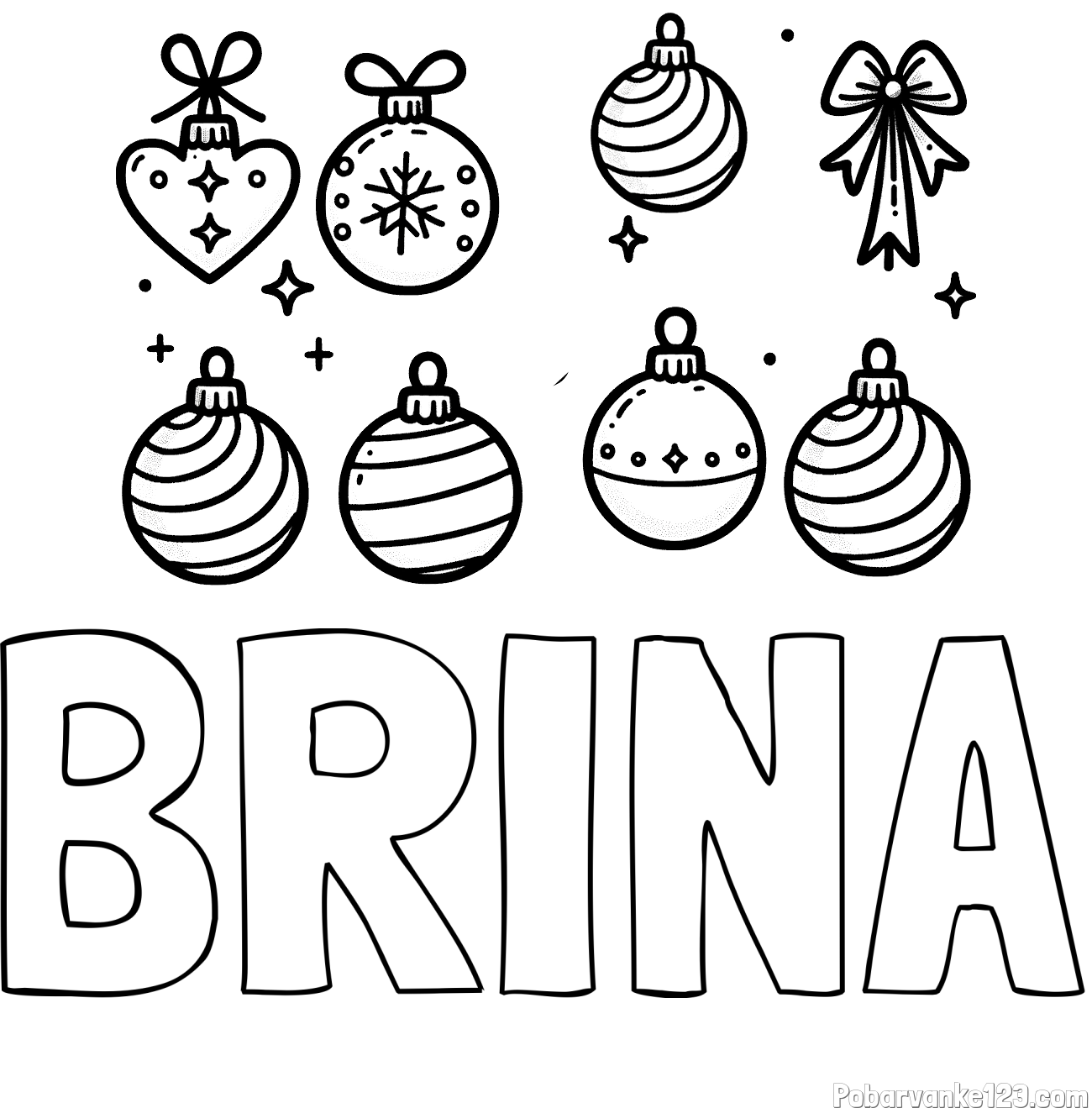 Pobarvanka imena BRINA in pobarvanka božičnih okraskov za na smrečico