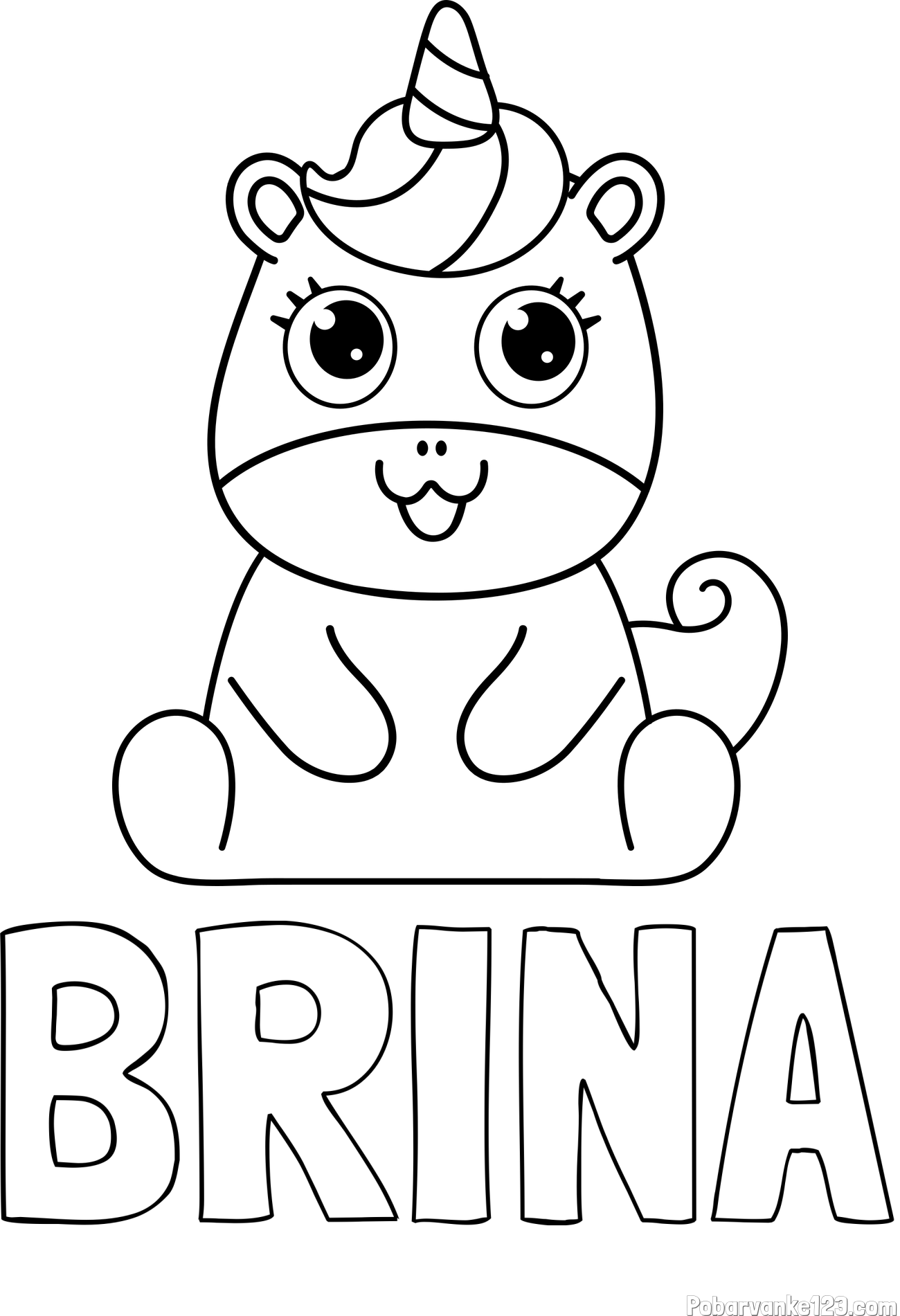 Pobarvanka imena BRINA in pobarvanka čudovitega samoroga Unicorn
