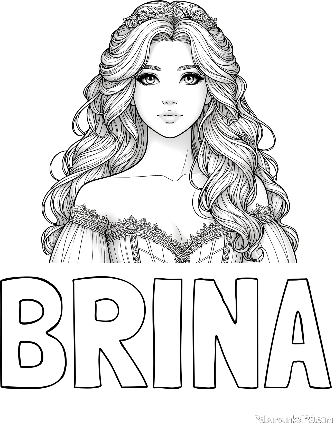 Pobarvanka imena BRINA in pobarvanka lepe princese