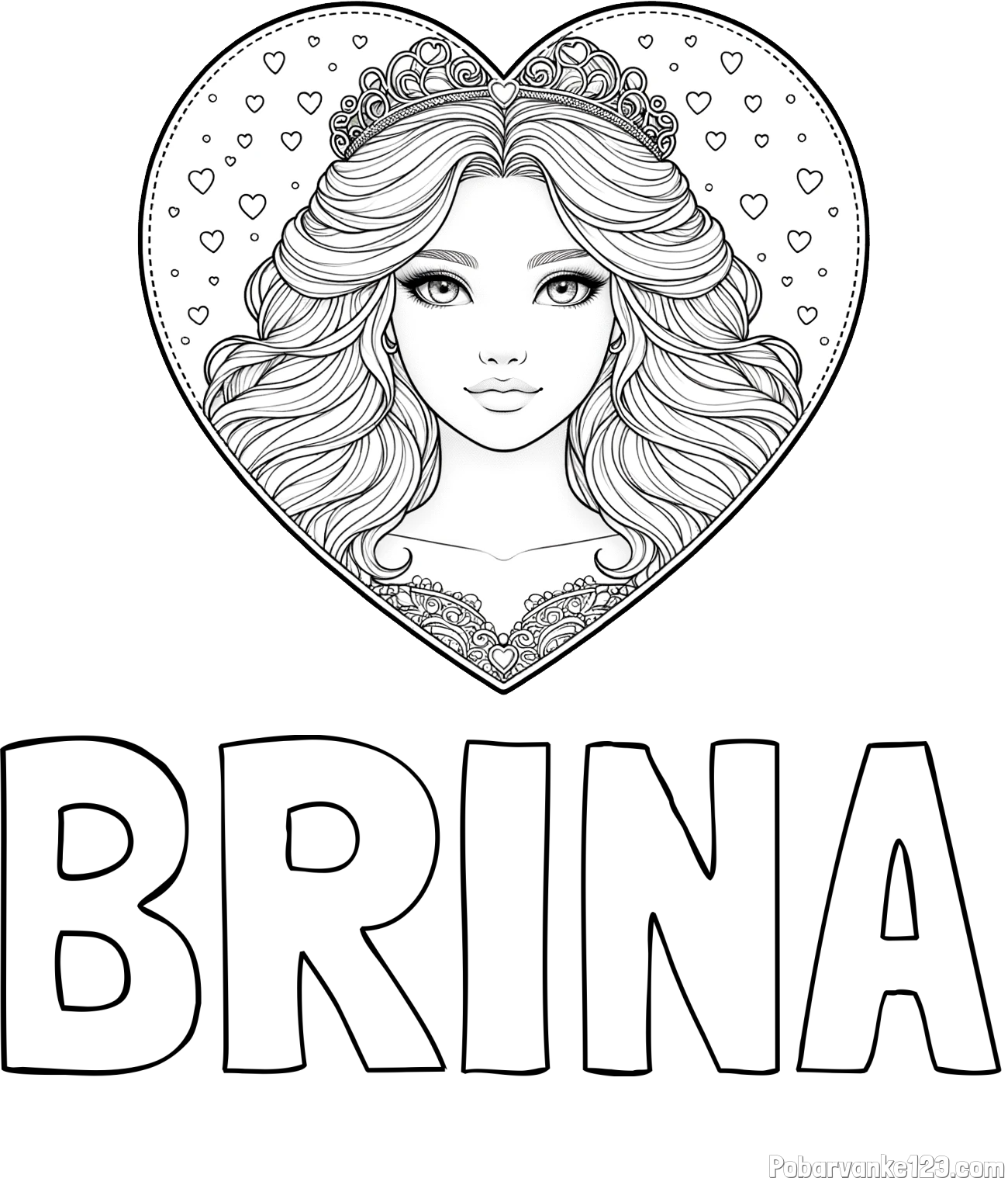 Pobarvanka imena BRINA in pobarvanka ljubke princese v srčku