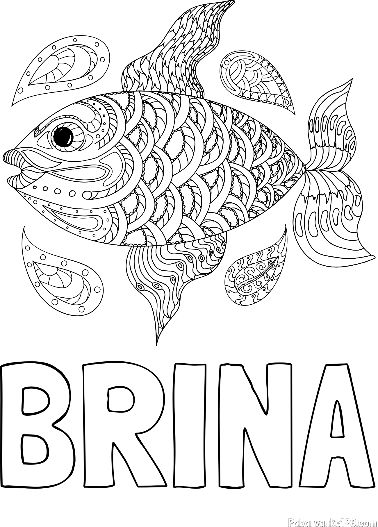 Pobarvanka imena BRINA in pobarvanka pisane ribe