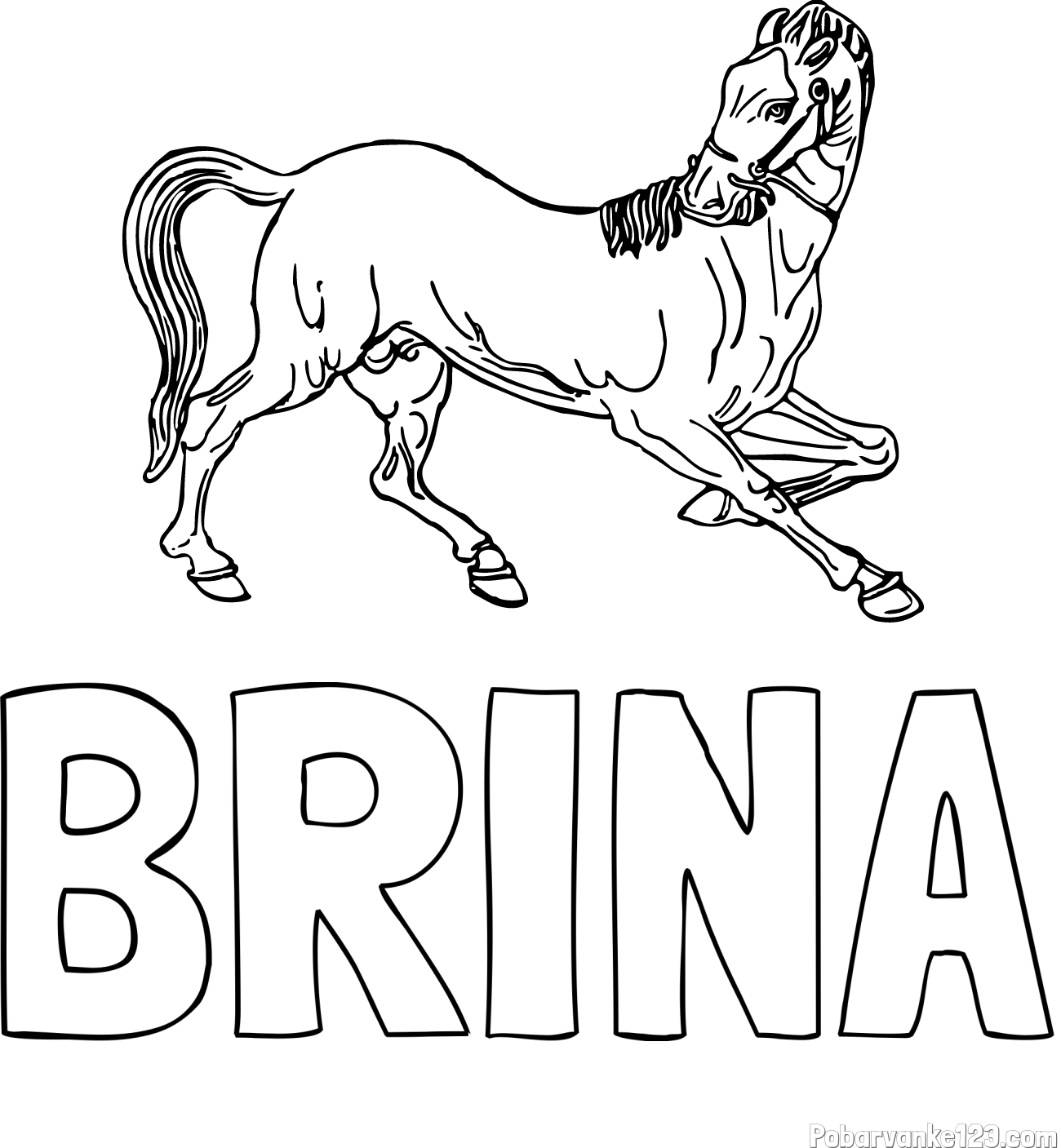 Pobarvanka imena BRINA in pobarvanka prikupno razigranega konja