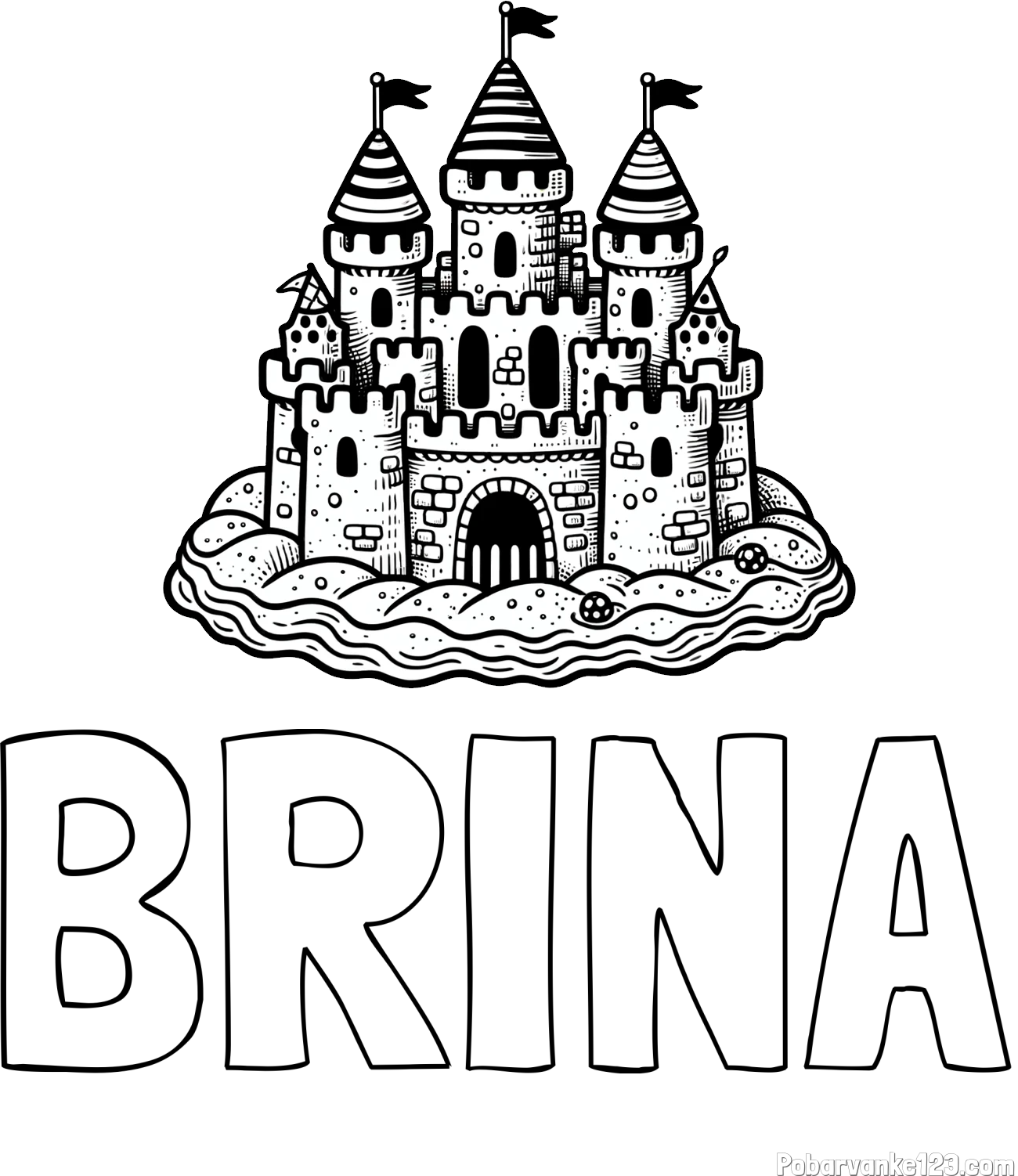 Pobarvanka imena BRINA in pobarvanka velikega peščenega gradu