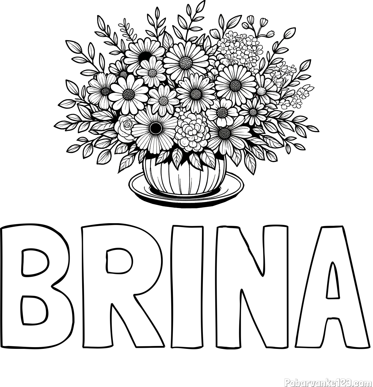 Pobarvanka imena BRINA in pobarvanka velikega šopka rož