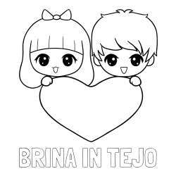 Online izdelana pobarvanka - Pobarvanka imena BRINA IN TEJO in pobarvanka fantka in deklice, ki objemata srček