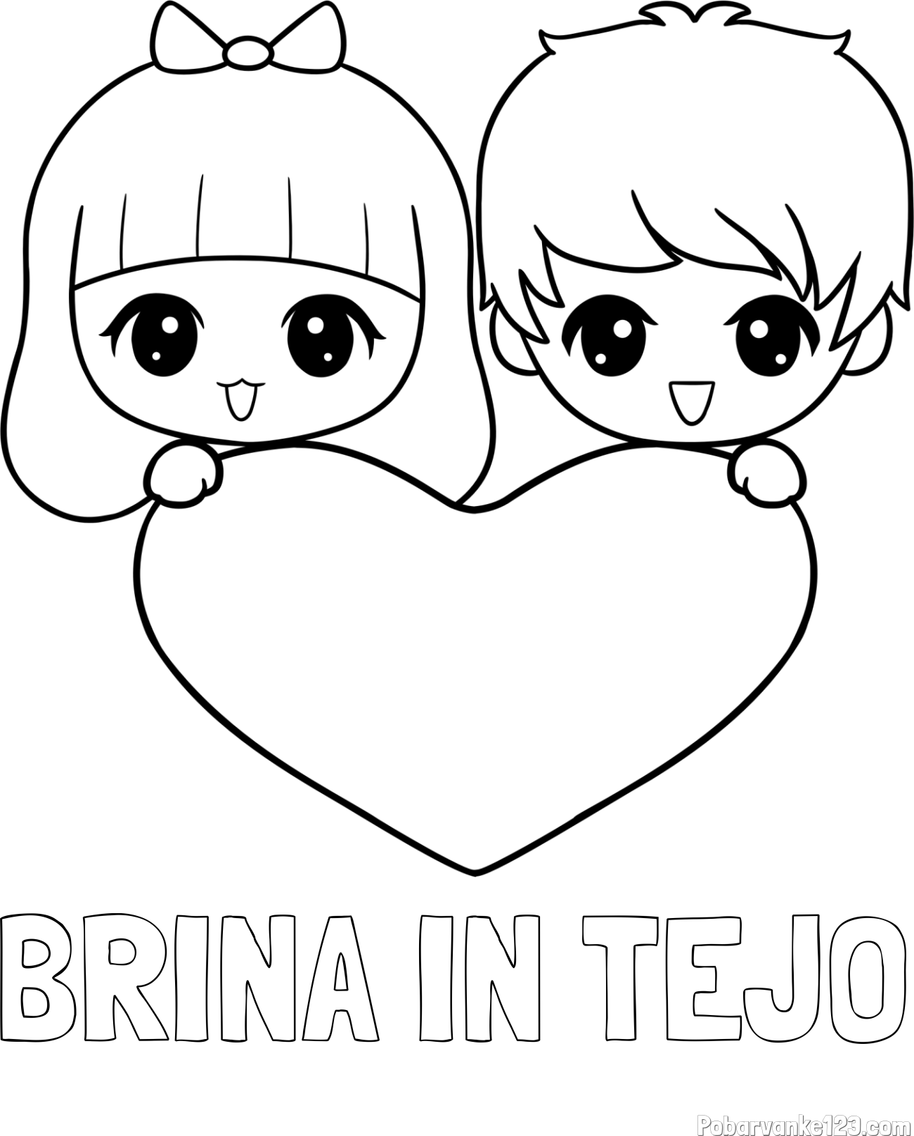 Pobarvanka imena BRINA IN TEJO in pobarvanka fantka in deklice, ki objemata srček