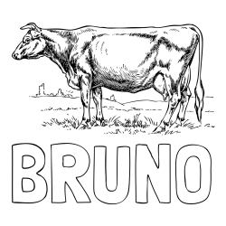 Online izdelana pobarvanka - Pobarvanka imena BRUNO in pobarvanka krave na paši