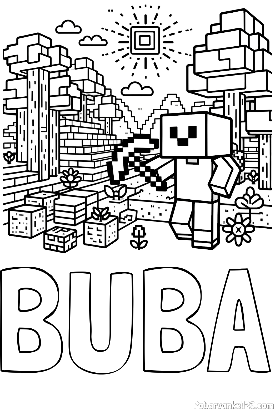 Pobarvanka imena BUBA in pobarvanka Minecraft sveta