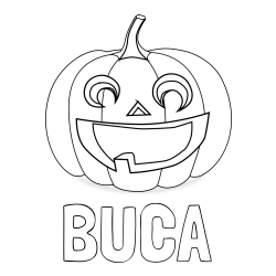 Online izdelana pobarvanka - Pobarvanka imena BUCA in pobarvanka nasmejane buče za noč čarovnic