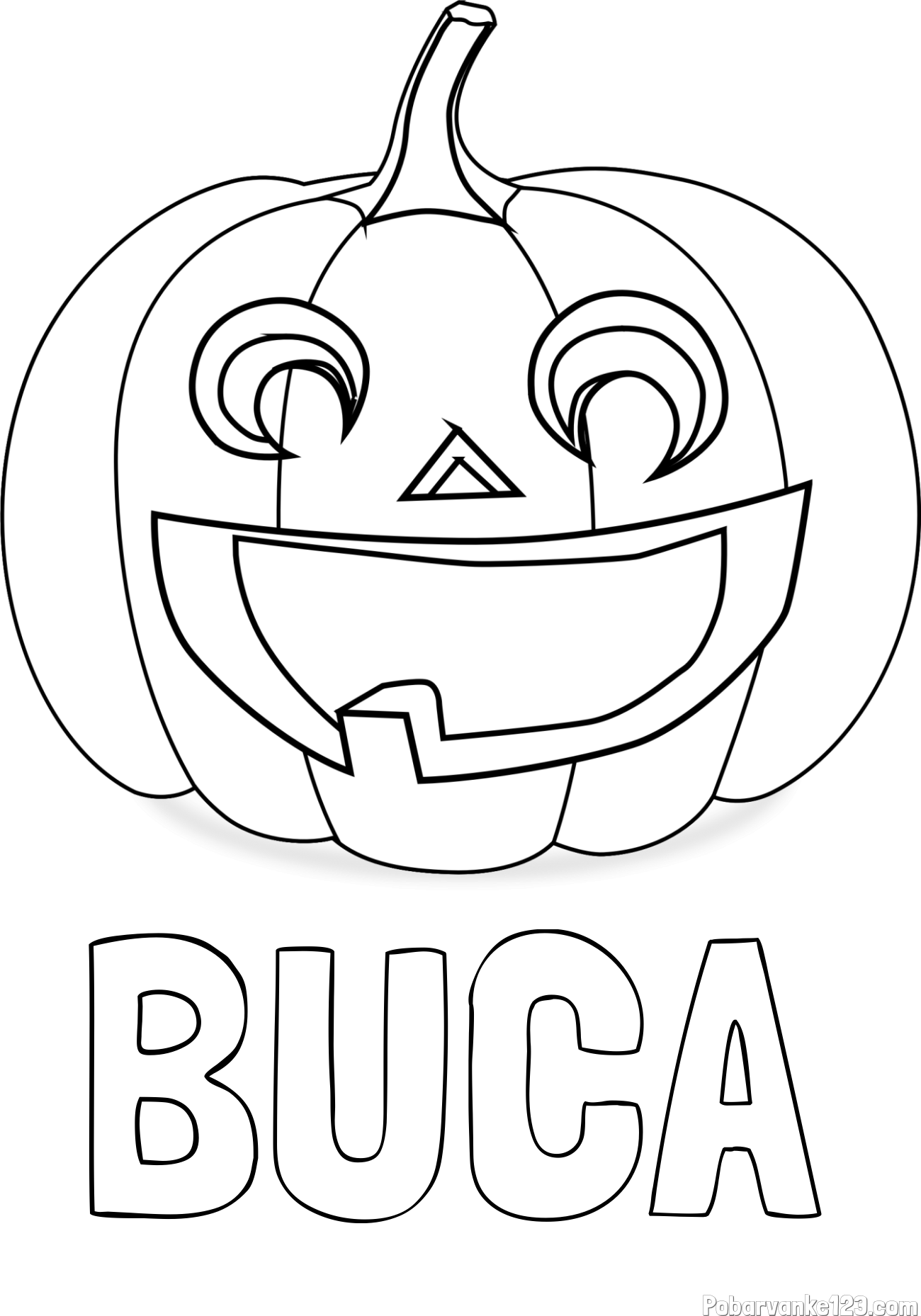 Pobarvanka imena BUCA in pobarvanka nasmejane buče za noč čarovnic