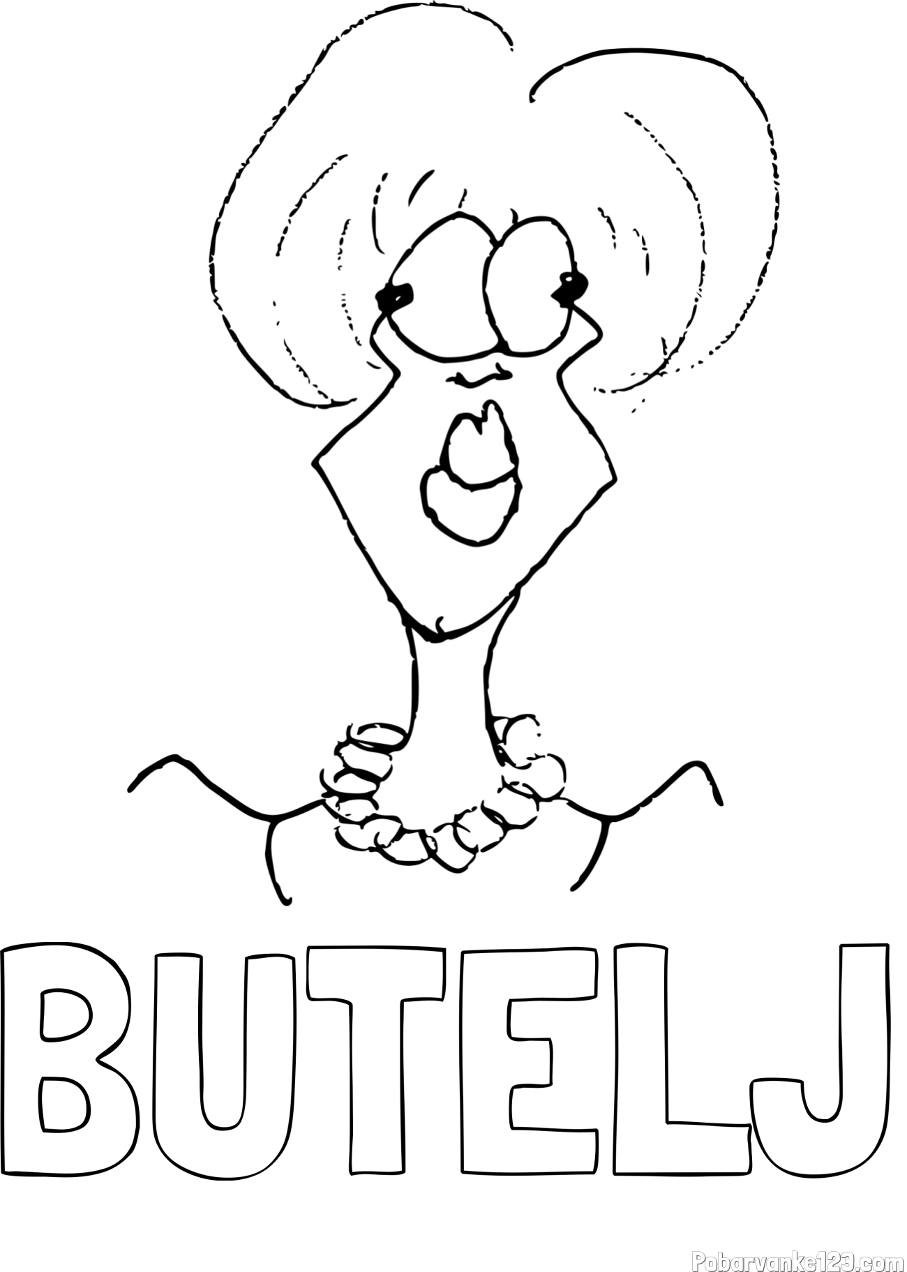 Pobarvanka imena BUTELJ in pobarvanka ženske z velikimi ustnicami