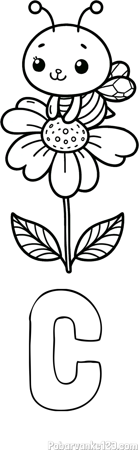 Pobarvanka imena Č in pobarvanka ljubke čebelice na roži