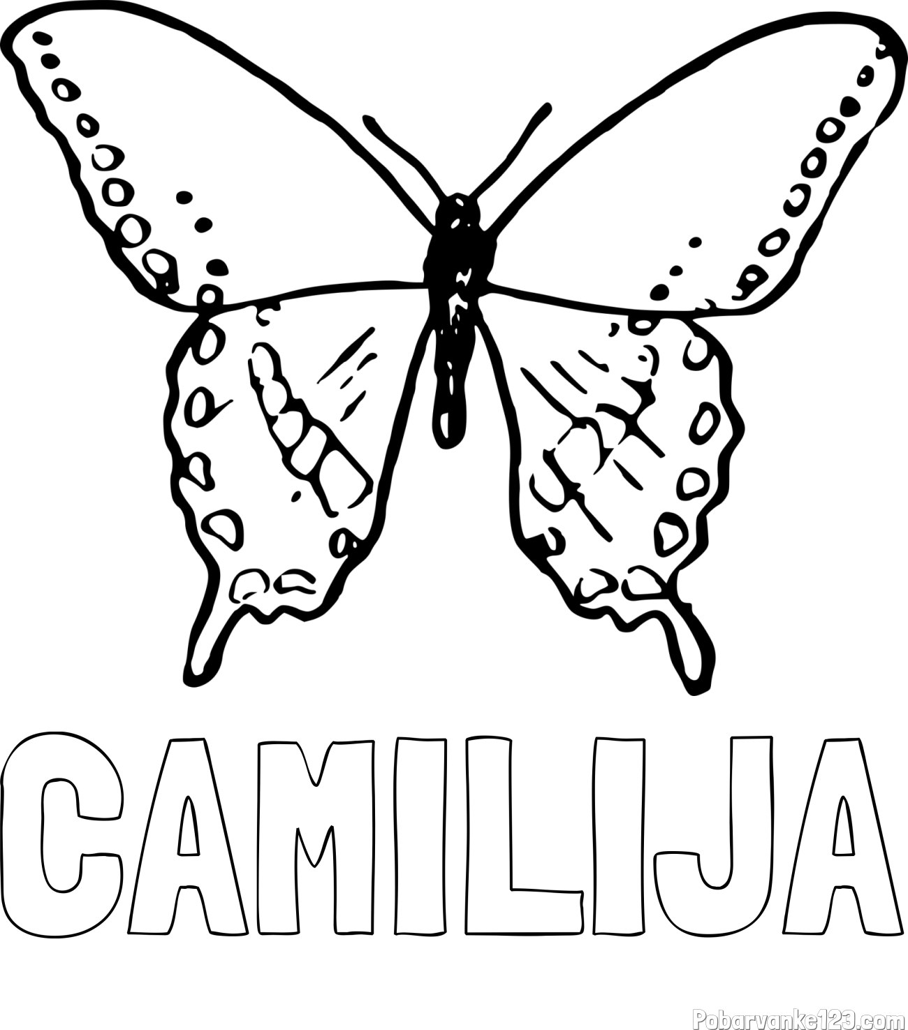 Pobarvanka imena CAMILIJA in starejša in preprosta pobarvanka metulja