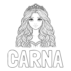 Online izdelana pobarvanka - Pobarvanka imena ČARNA in pobarvanka ljubke princese z bujnimi lasmi