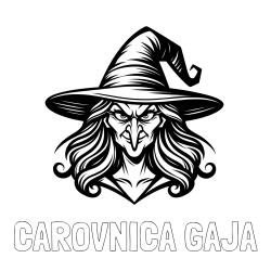 Online izdelana pobarvanka - Pobarvanka imena ČAROVNICA GAJA in pobarvanka zlobne čarovnice s kljukastim nosom