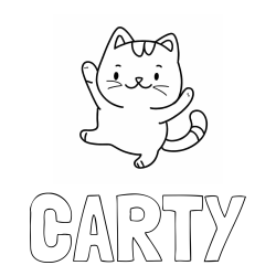 Online izdelana pobarvanka - Pobarvanka imena CARTY in pobarvanka razigrane mačke