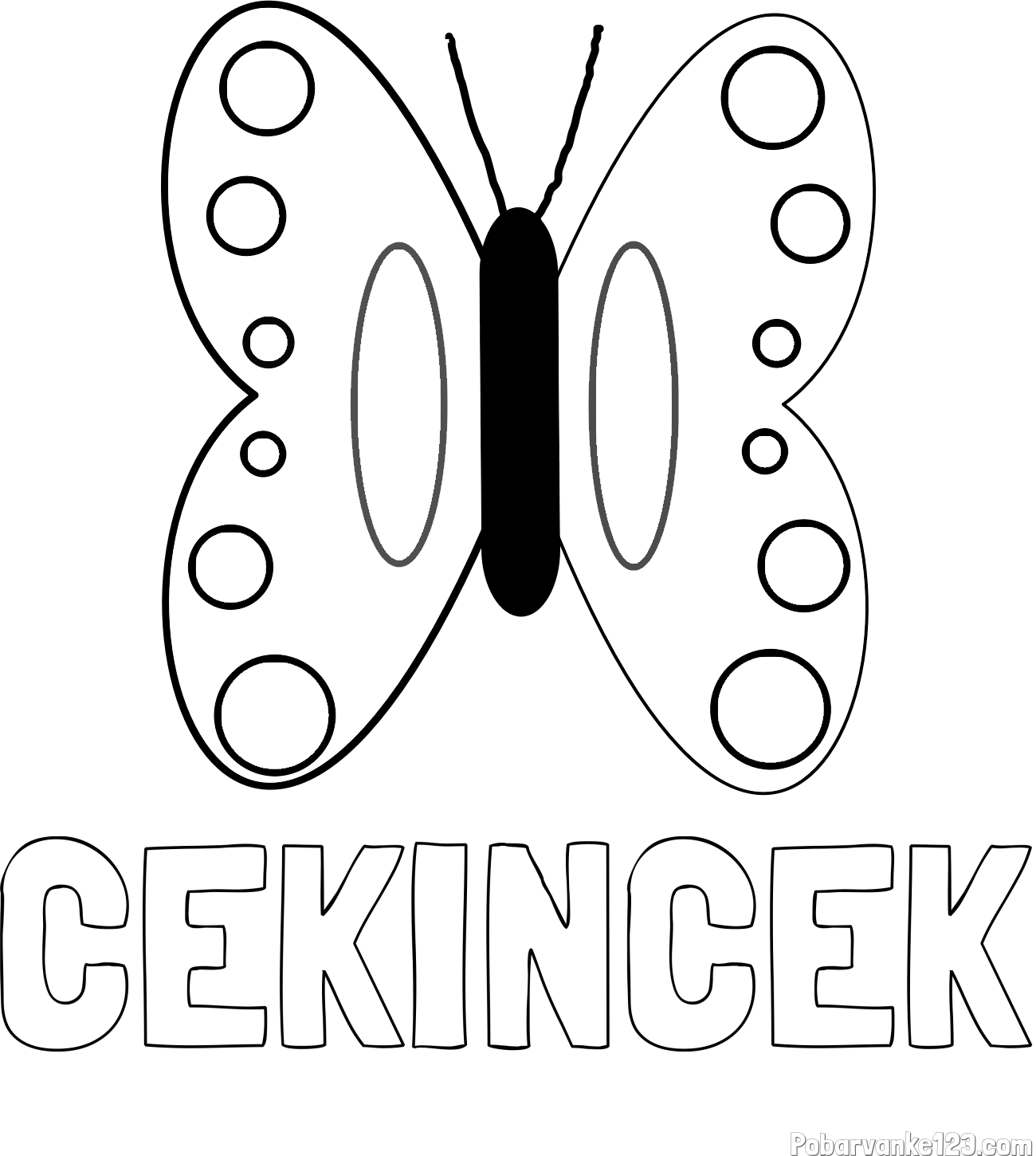 Pobarvanka imena CEKINČEK in preprosta otroška pobarvanka metuljčka
