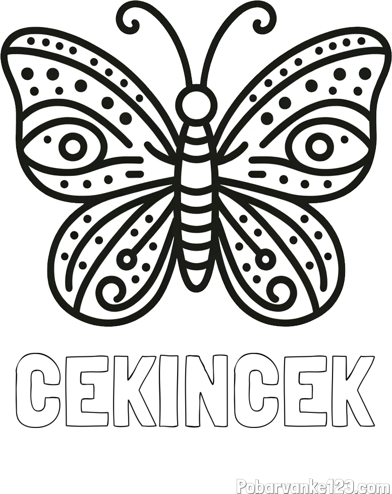 Pobarvanka imena CEKINČEK in preprosta pobarvanka metulja