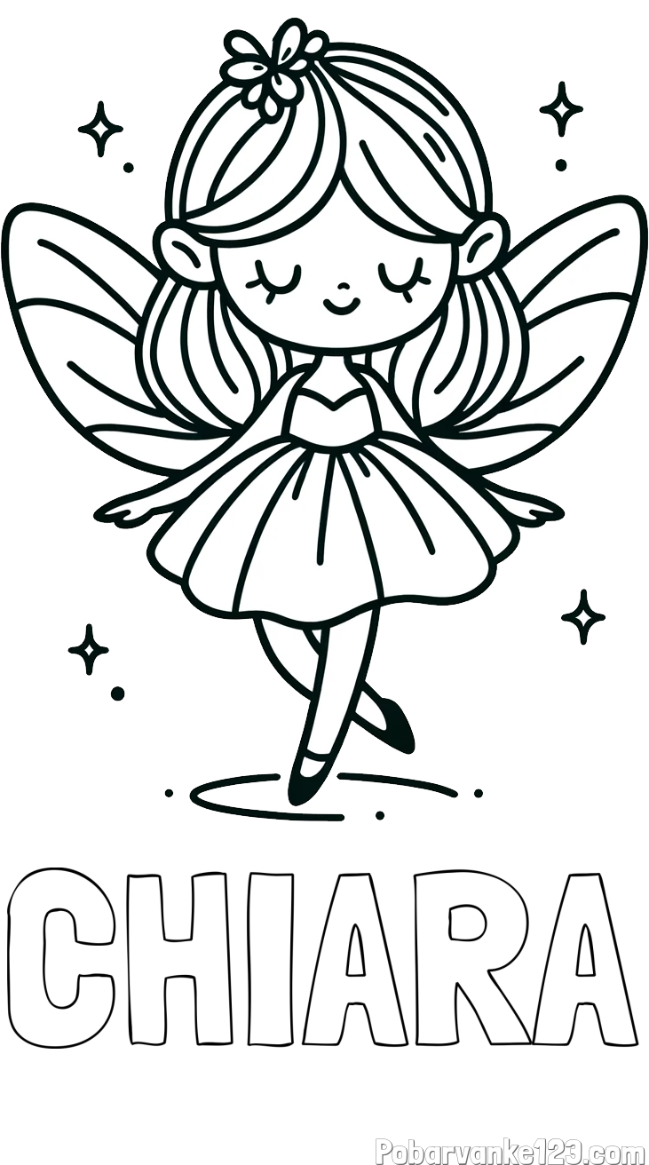 Pobarvanka imena CHIARA in enostavna pobarvanka čarobne vile