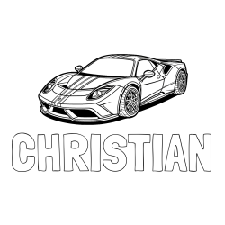 Online izdelana pobarvanka - Pobarvanka imena CHRISTIAN in pobarvanka čudovitega športnega avtomobila