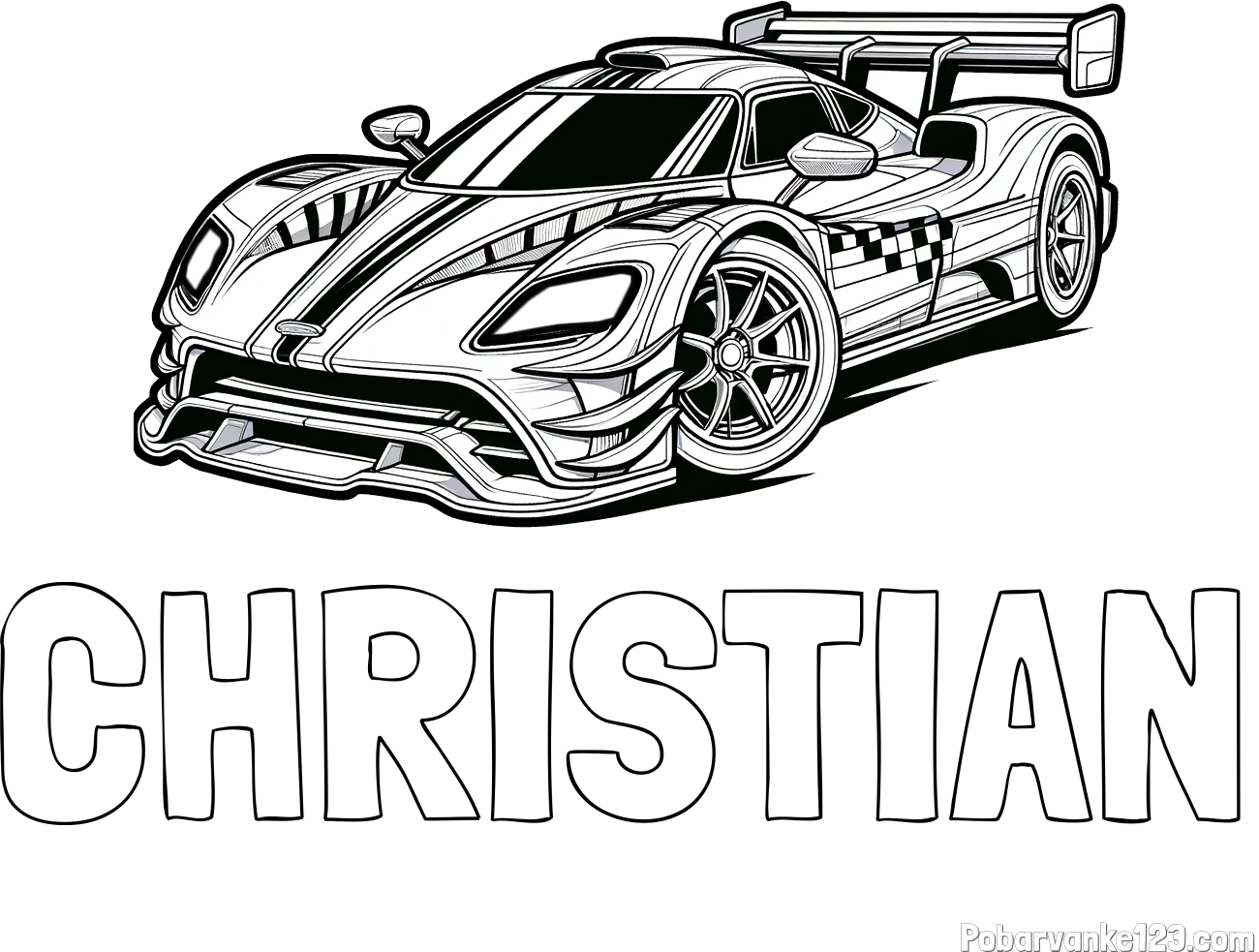 Pobarvanka imena CHRISTIAN in pobarvanka modernega športnega avtomobila