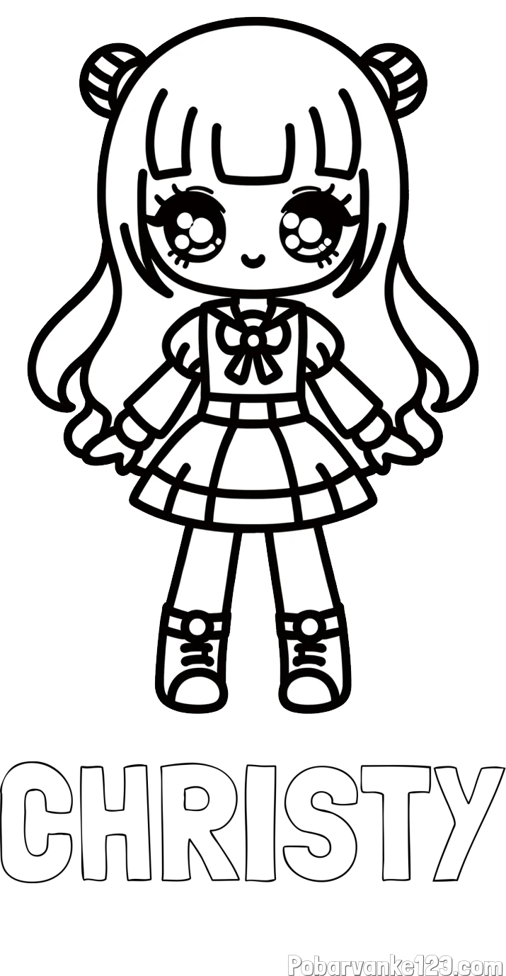 Pobarvanka imena CHRISTY in otroška pobarvanka punčke v anime slogu