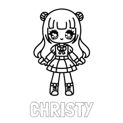 Online izdelana pobarvanka - Pobarvanka imena CHRISTY in otroška pobarvanka punčke v anime slogu
