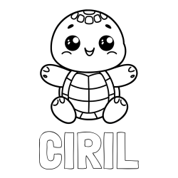 Online izdelana pobarvanka - Pobarvanka imena CIRIL in otroška pobarvanka ljubke in nasmejane želvice