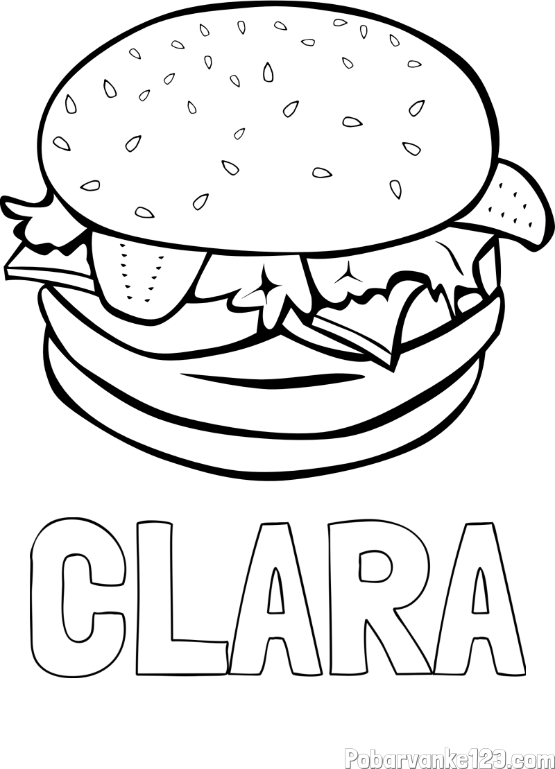 Pobarvanka imena CLARA in pobarvanka hamburgerja