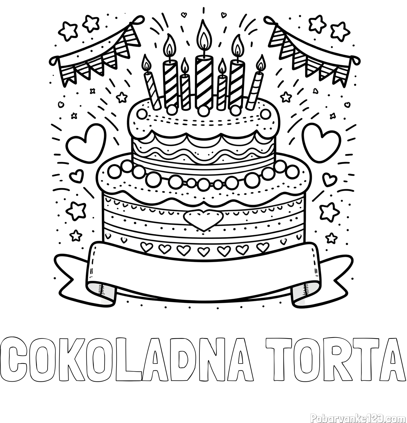 Pobarvanka imena ČOKOLADNA TORTA in pobarvanka velike torte za rojstni dan