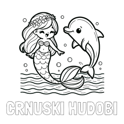Online izdelana pobarvanka - Pobarvanka imena ČRNUŠKI HUDOBI in pobarvanka ljubke morske deklice, ki pleše z delfinom