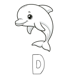 Online izdelana pobarvanka - Pobarvanka imena D in otroška pobarvanka ljubkega delfina
