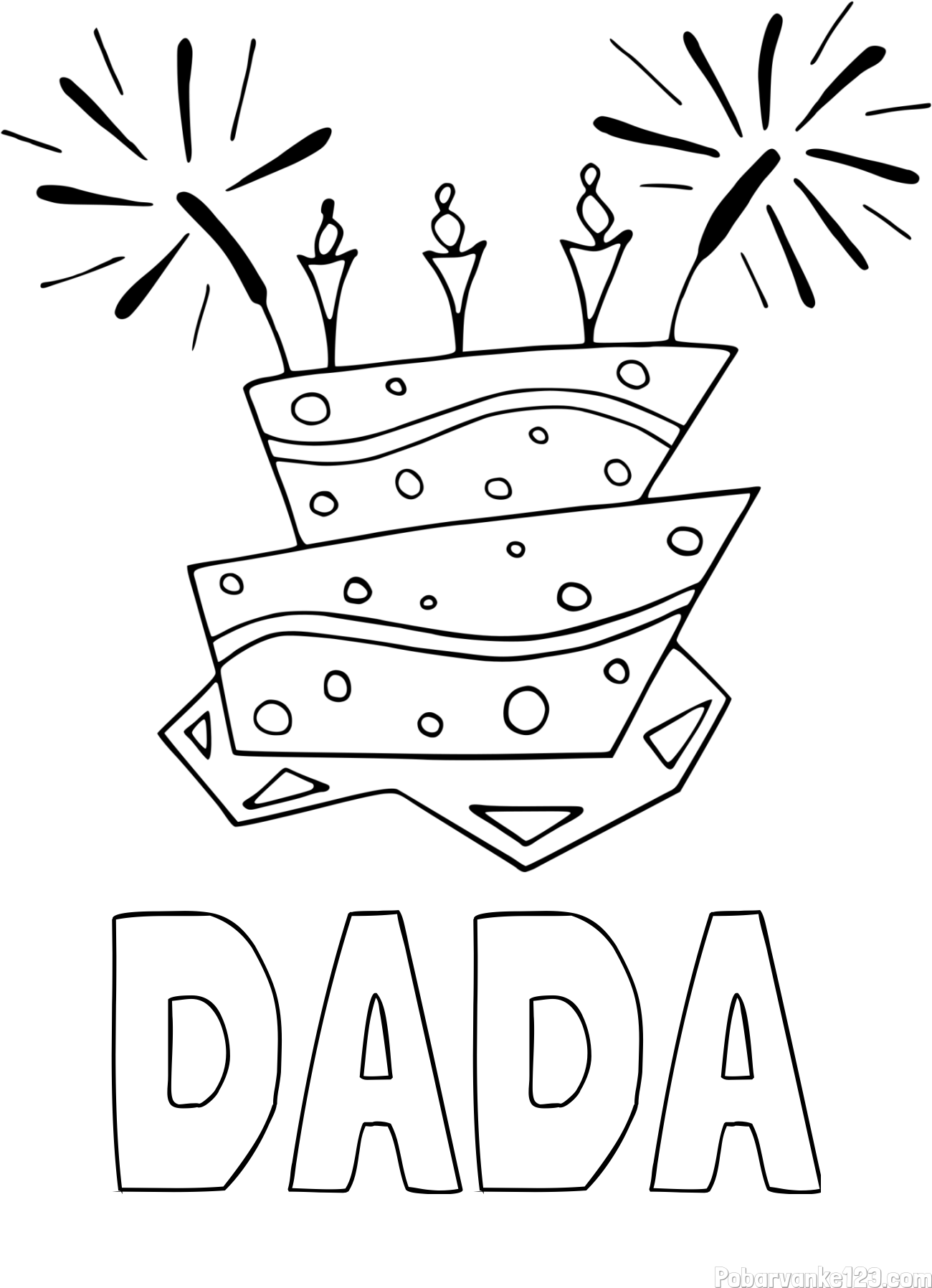 Pobarvanka imena DADA in pobarvanka rojstnodnevne torte