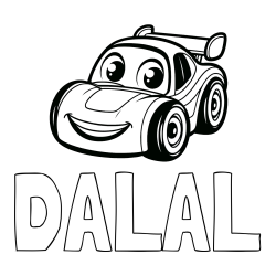 Online izdelana pobarvanka - Pobarvanka imena DALAL in pobarvanka otroškega avtomobila
