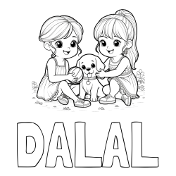 Online izdelana pobarvanka - Pobarvanka imena DALAL in pobarvanka prijateljic s kužkom