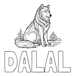 Online izdelana pobarvanka - Pobarvanka imena DALAL in pobarvanka sedečega volka