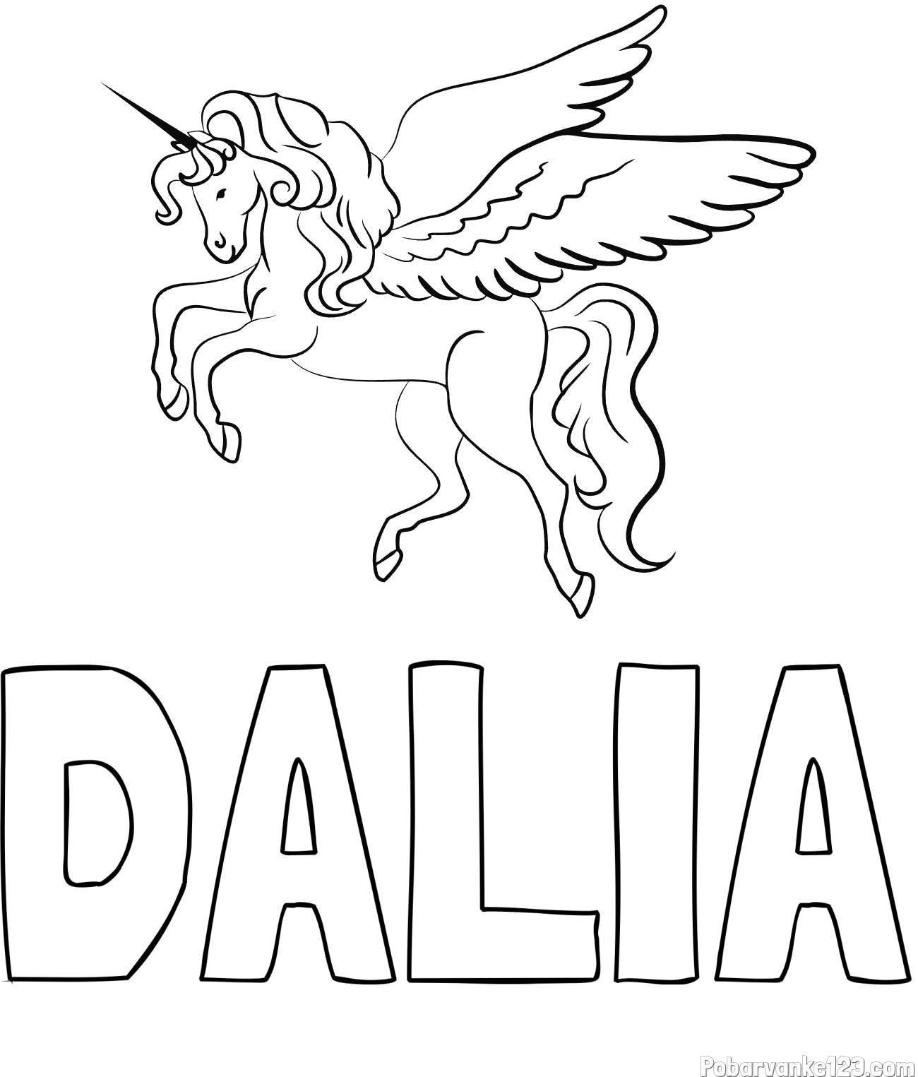 Pobarvanka imena DALIA in lepa pobarvanka samoroga