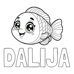 Online izdelana pobarvanka - Pobarvanka imena DALIJA in pobarvanka prisrčne ribe