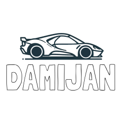 Online izdelana pobarvanka - Pobarvanka imena DAMIJAN in otroška pobarvanka dirkalnega avtomobila