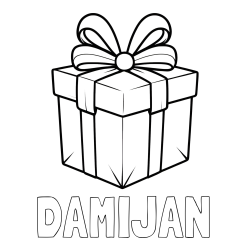Online izdelana pobarvanka - Pobarvanka imena DAMIJAN in pobarvanka darilne škatle s pentljo