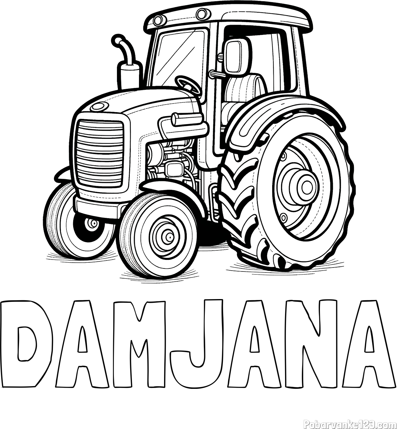 Pobarvanka imena DAMJANA in pobarvanka starega, a lepega traktorja