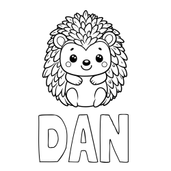Online izdelana pobarvanka - Pobarvanka imena DAN in pobarvanka prikupnega ježa
