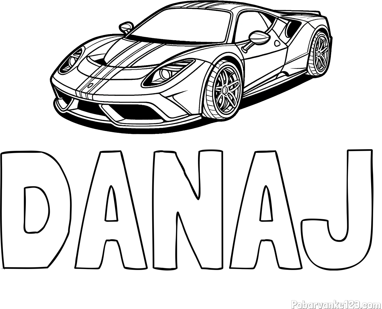 Pobarvanka imena DANAJ in pobarvanka čudovitega športnega avtomobila