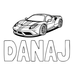 Online izdelana pobarvanka - Pobarvanka imena DANAJ in pobarvanka čudovitega športnega avtomobila
