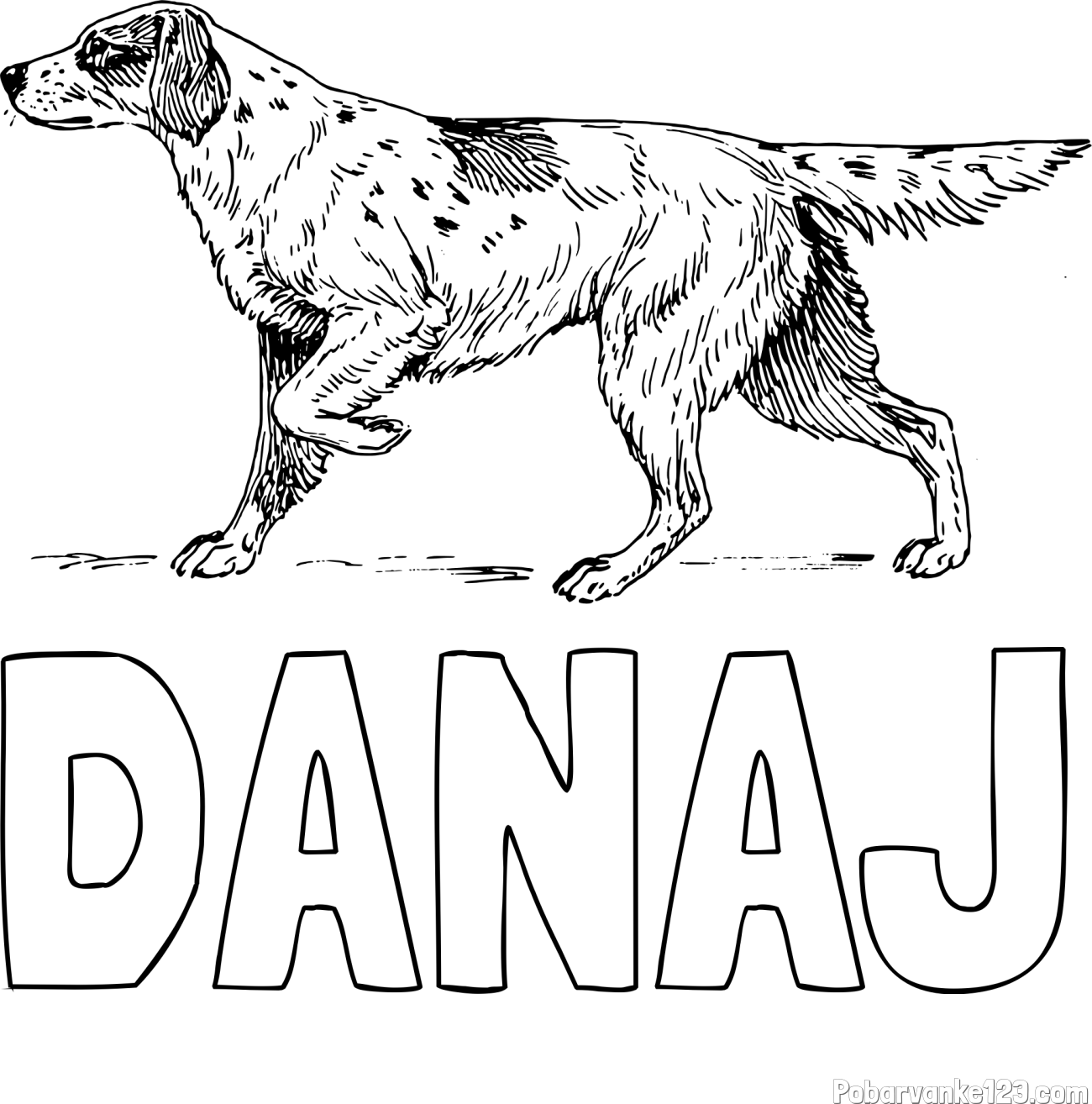Pobarvanka imena DANAJ in pobarvanka lovskega psa na lovu