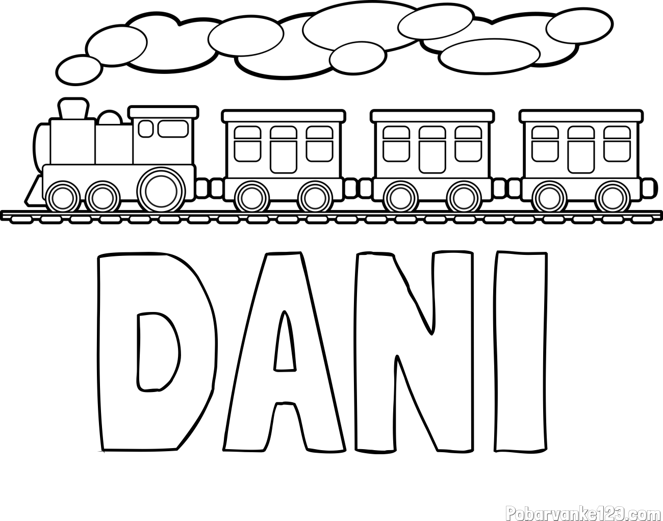 Pobarvanka imena DANI in pobarvanka vlaka